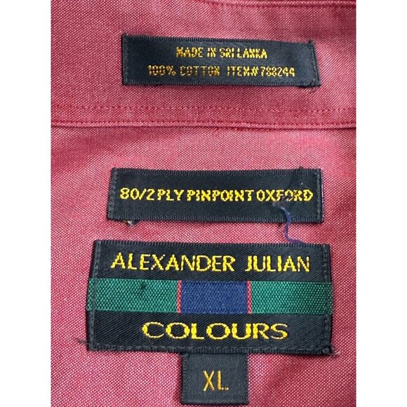 Alexander Julian Shirt Men's XL Burgundy 100% Cotton Pocket Button-Down Oxford - Picture 3 of 7
